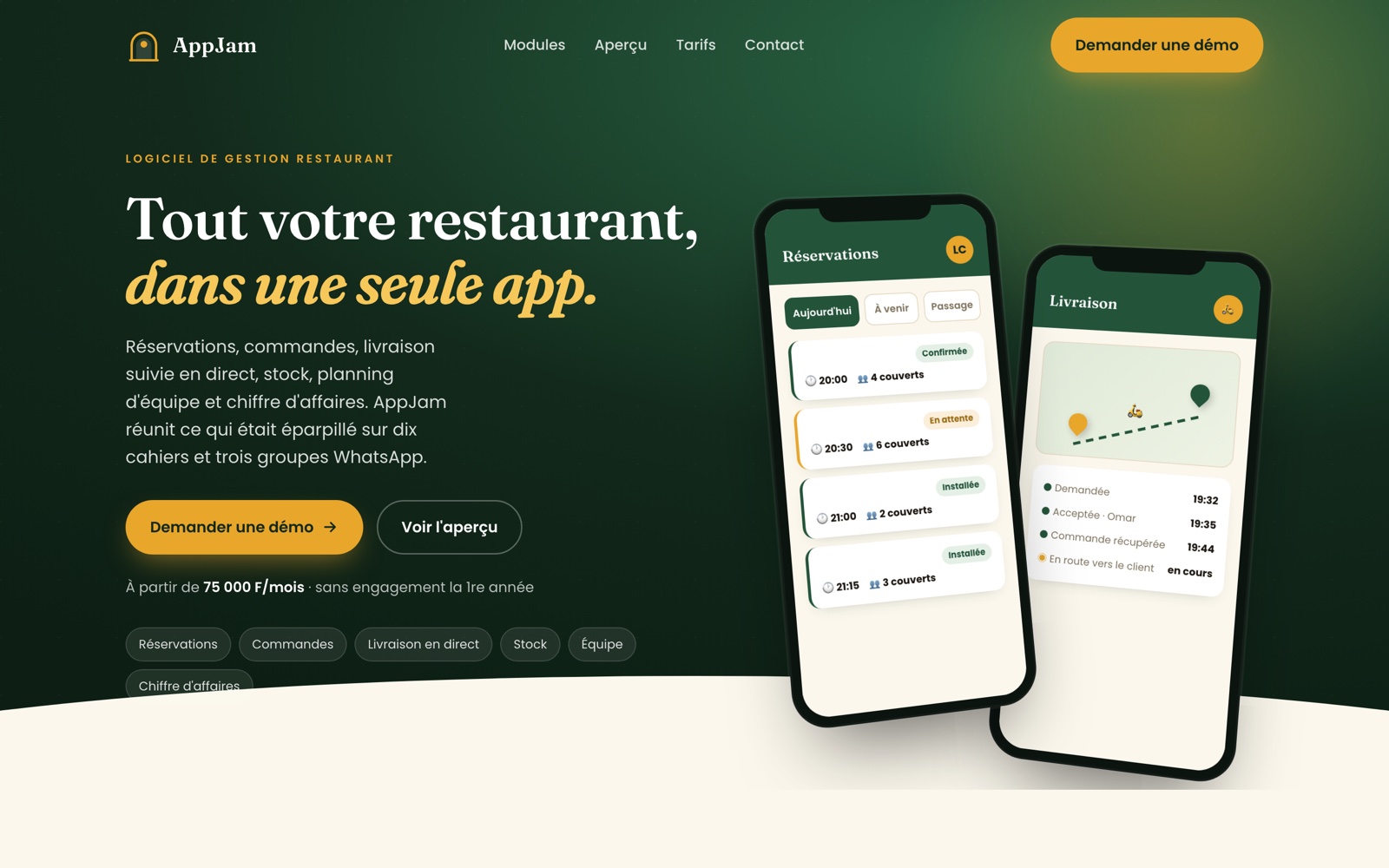AppJam, application de gestion restaurant